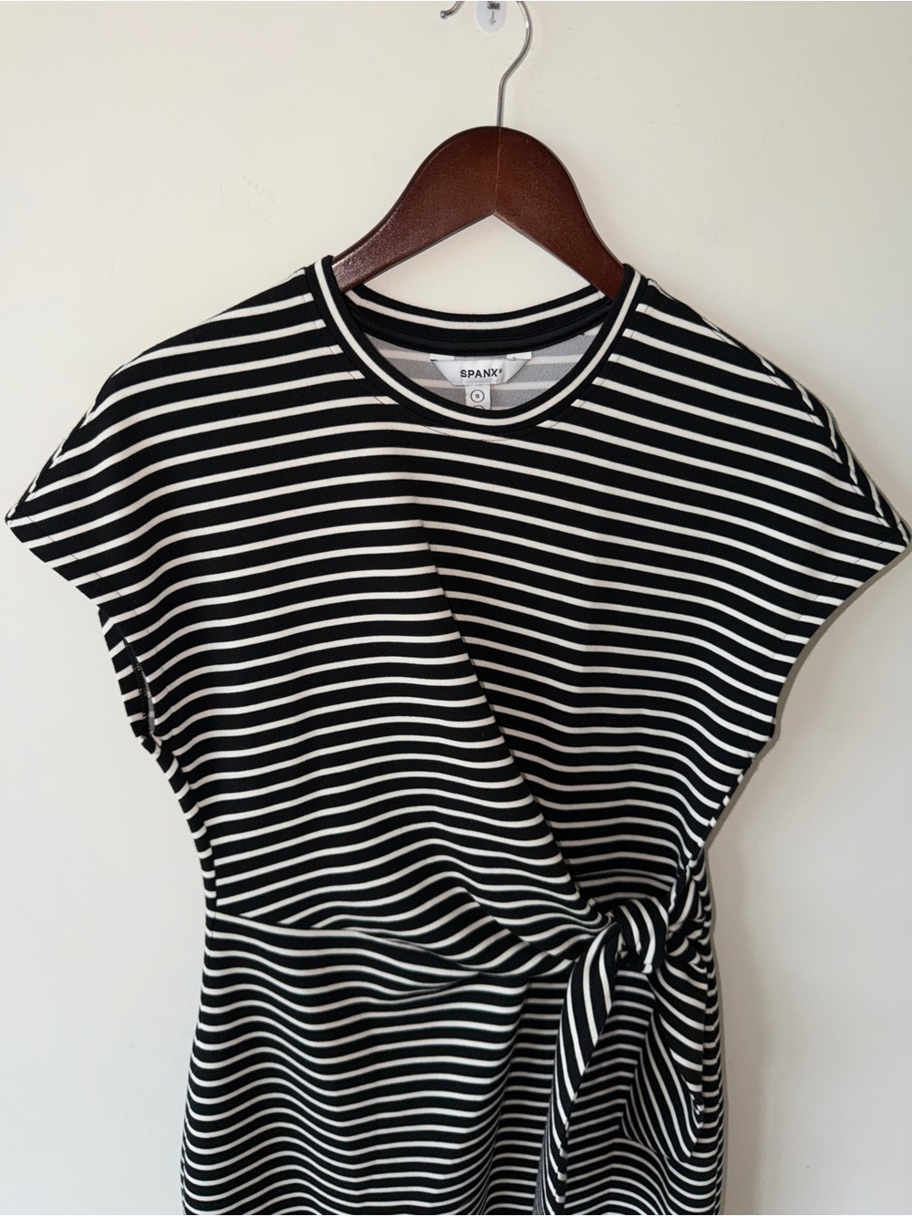 Spanx Modal Striped Tie-Waist Midi Dress - Black & White - Picture 2 of 8